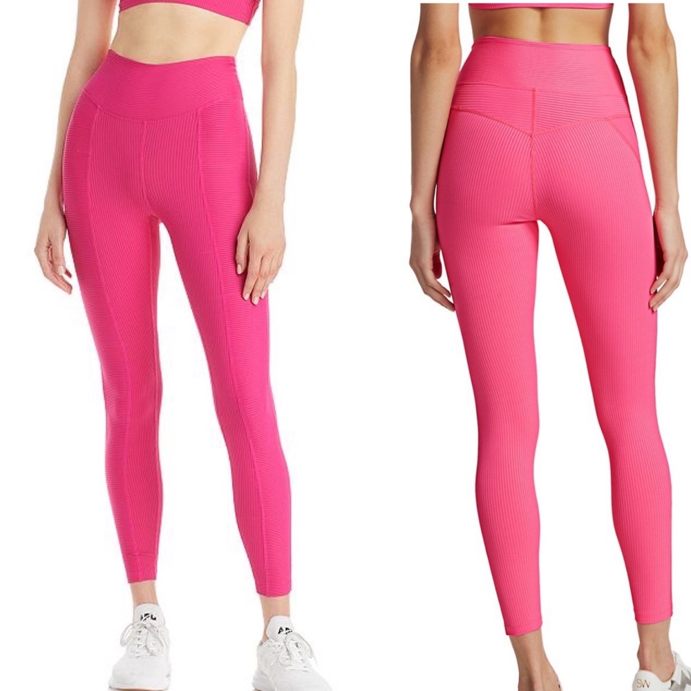Year of Ours Hot Pink Ribbed High-Waist Leggings